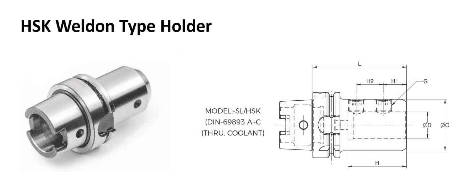 HSK-A 100 WN 0250 - 3.94 Weldon Type Holder (Balanced to 2.5G 25000 RPM) (DIN 6359)